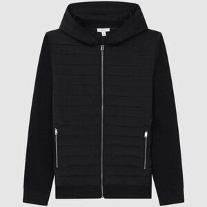 Reiss Mens Hybrid Zip Quilted Hooded Jacket
